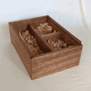 Liquor and glass set wooden box with scented shavings